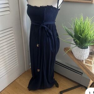 Juicy Couture Maxi Navy Blue Strapless Belted Dress Cinched Sz XS
